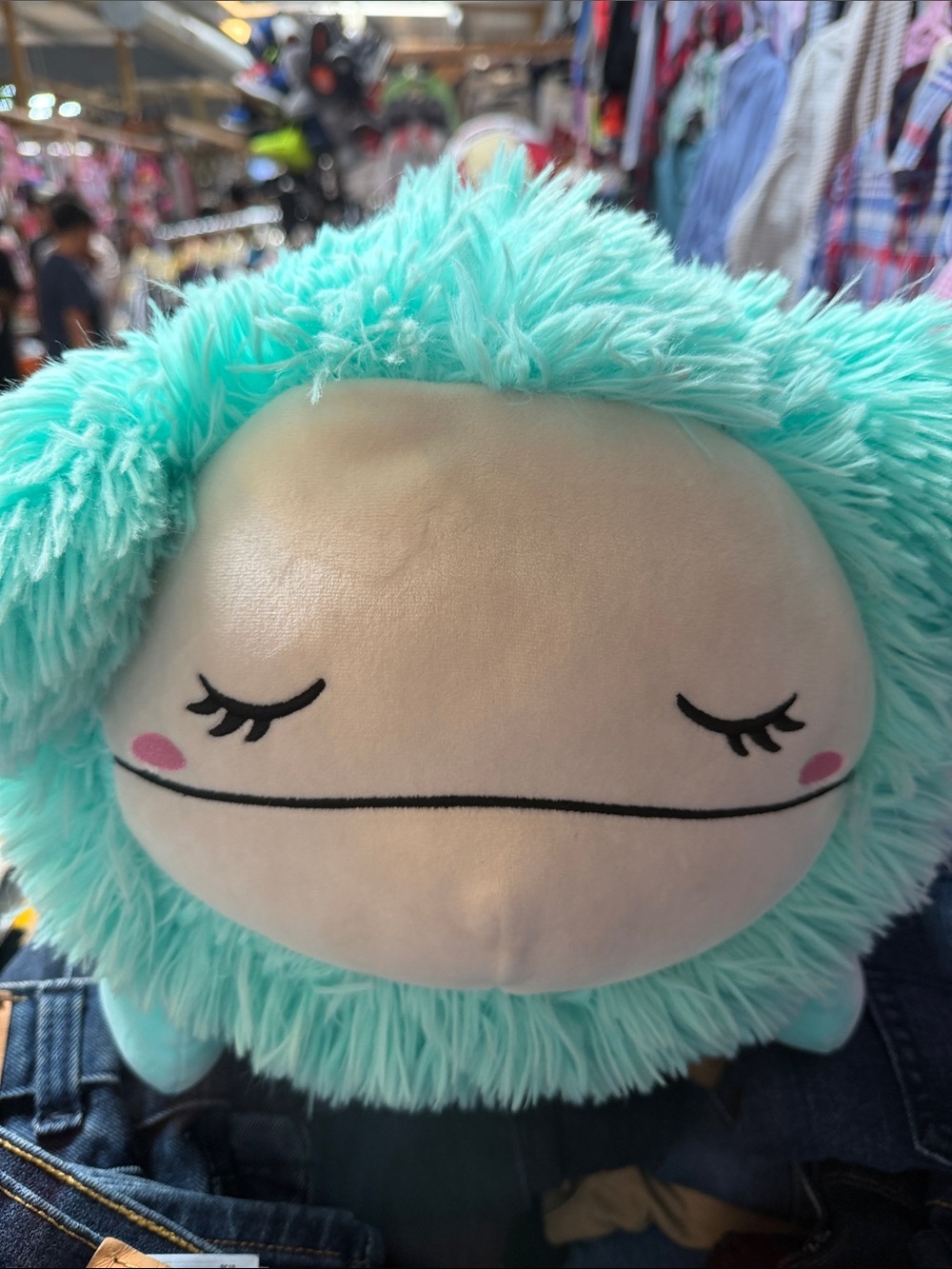 Plush Mint Green Sleepy Face Decorative Pillow